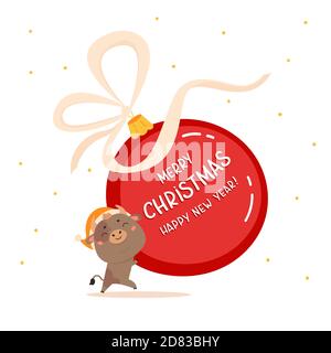 Weihnachten Verkauf Design-Vorlage mit niedlichen Ochsen Stock Vektor