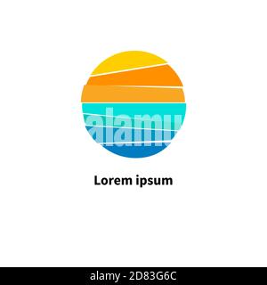 Sonne und Meer. Symbol der Reise. Rundes Logo für Reisebüro Stock Vektor