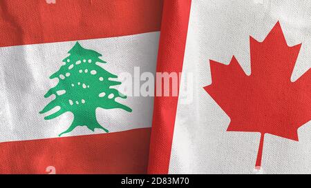 Kanada und Libanon zwei Flaggen Textil-Tuch 3D-Rendering Stockfoto
