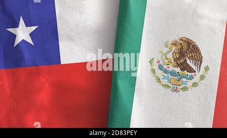 Mexiko und Chile zwei Flaggen Textil Stoff 3D-Rendering Stockfoto