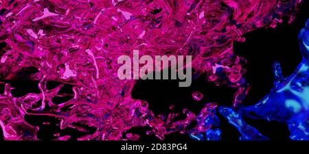3D Render, Glossy Shiny Liquids Splash, Abstract Fluid Hintergrund Stockfoto