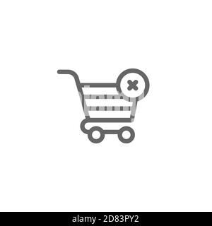 Schwarzer Warenkorb mit Kreuzschild. Kauf abbrechen oder löschen einfaches Symbol auf weißem Hintergrund isoliert. Wagen mit Rädern lagern. Fettvektor-Illustr Stock Vektor