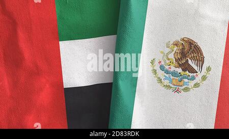 Mexiko und Vereinigte Arabische Emirate zwei Flaggen Textil Tuch 3D Rendering Stockfoto