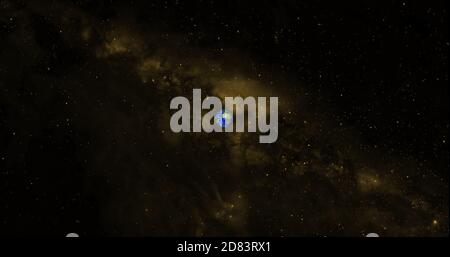 3d gerendert Foto realistische Erde Planeten. Schöner grüner Erdplanet mit bunter Galaxie oder Nebel. Vorderansicht der Erde aus dem Weltraum mit Wolken Stockfoto