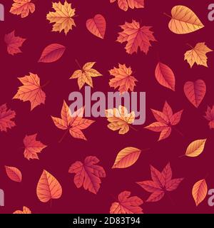 Herbst nahtlose Hintergrund Muster / Textur mit hellen Herbstblättern. Ideal für Poster, Karten, Etiketten, Banner-Design. Vektorgrafik. Stock Vektor