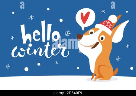 Frohe Weihnachtskarte mit niedlichen Cartoon Corgi Welpen Stock Vektor