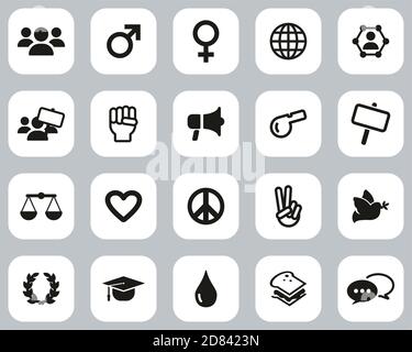 Human Rights Icons Schwarz & Weiß Flat Design Set Groß Stock Vektor