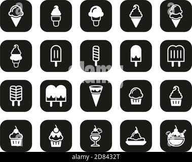 Ice Cream Icons Weiß Auf Schwarz Flat Design Set Groß Stock Vektor