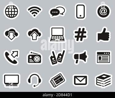 Information Channel Icons Schwarz & Weiß Sticker Set Groß Stock Vektor