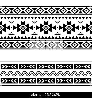 Aztec Navajo geometrische nahtlose trendige Vektor zwei Muster Set, repetitive Designs in schwarzem Muster auf weißem Hintergrund Stock Vektor