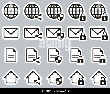 Informationssicherheit & Informationssicherheit Icons Schwarz & Weiß Aufkleber Groß Einstellen Stock Vektor