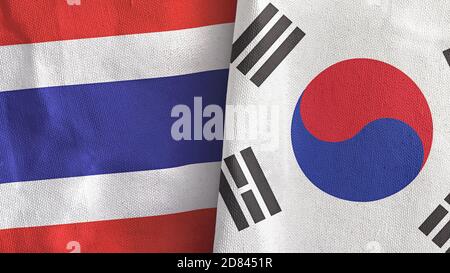 Südkorea und Thailand zwei Flaggen Textil-Tuch 3D-Rendering Stockfoto
