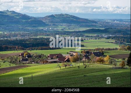 Blick von Ballenbühl und Gysenstein über Aaretal und Gurten Stockfoto