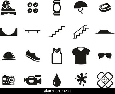 Inline Extreme Sport & Equipment Icons Schwarz-Weiß Set Groß Stock Vektor