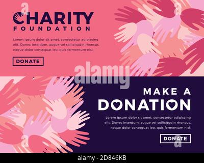 Moderne Vektor-Website-Banner-Vorlagen mit Wohltätigkeitsobjekten. Karte für Non-Profit-Organisation, Fundraising-Veranstaltung, Freiwilligenzentrum. Vektordesign. Stock Vektor