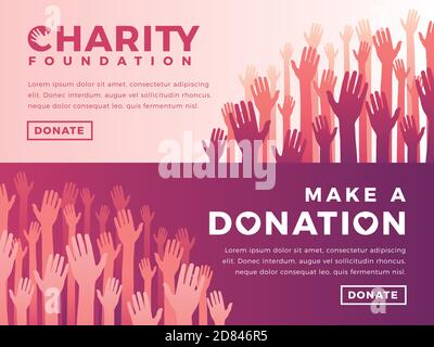 Moderne Vektor-Website-Banner-Vorlagen mit Wohltätigkeitsobjekten. Karte für Non-Profit-Organisation, Fundraising-Veranstaltung, Freiwilligenzentrum. Vektordesign. Stock Vektor