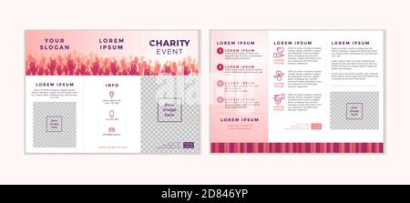 Charity und Spende dreifache Design-Vorlage. Kartenflyer mit Ihrem Text für Freiwilligenzentrum, Fundraising-Veranstaltung, Organisation. Vektorgrafik. Stock Vektor