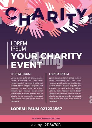 Charity und Spende Poster Design-Vorlagen. Kartenflyer Poster mit Ihrem Text für Freiwilligenzentrum, Fundraising-Veranstaltung, Organisation. Vektorgrafik Stock Vektor