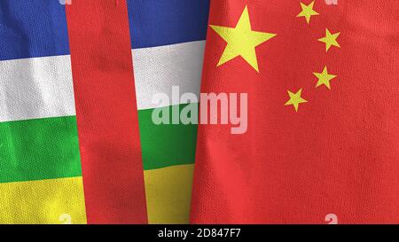 China und Zentralafrikanische Republik zwei Flaggen Textiltuch 3D Rendering Stockfoto