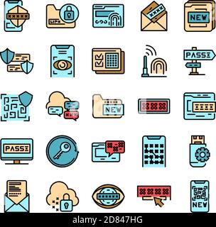 Symbole für die Passwortwiederherstellung festgelegt. Umriss Satz von Passwort Wiederherstellung Vektor-Symbole dünne Linie Farbe flach auf weiß Stock Vektor