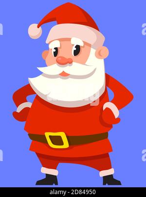 Weihnachtsmann mit Händen am Gürtel. Weihnachtsfigur im Cartoon-Stil. Stock Vektor