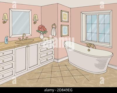 Badezimmer Grafik Heim Interieur Farbe Skizze Illustration Vektor Stock Vektor