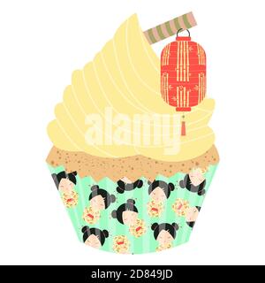 Cupcake mit japanischen Dekorationselementen Stockfoto