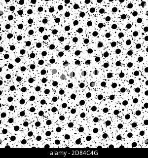 Schwarz-weiße Polka Punkte und Terrazzo Textur Vektor nahtlose Muster Hintergrund. Dichte Struktur Grunge und runde Kreise monochromen Hintergrund Stock Vektor