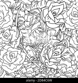 Nahtloses Muster mit Rosenblüten. Monochromer Hintergrund für die Erstellung von Textilien, Tapeten, Papier, Hochzeitseinladung, Design, Druck. Vektorgrafik Stock Vektor