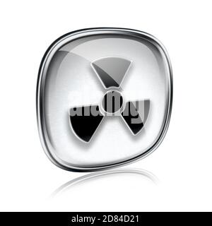 Radioaktiven Symbol grau Glas, isoliert auf weißem Hintergrund. Stockfoto