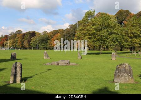 Gorsedd Stone Circle (1993 für National Eisteddfod errichtet), Groe Park, Builth Wells, Brecknockshire, Powys, Wales, Großbritannien, Großbritannien, Europa Stockfoto