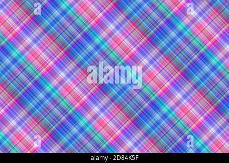 Nahtlose Illustration von Tartan Karo-Muster. Karierter Stofftexturdruck in Pink, Blau und Lila. Stockfoto