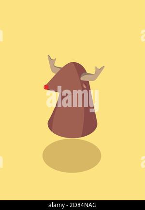 Isometrischer dreidimensionaler weihnachtshirsch mit Hörnern und roter Nase. Stock Vektor