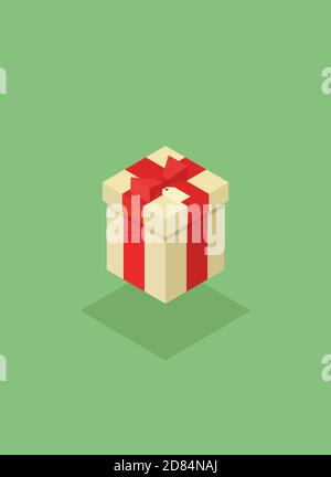 Isometrisches dreidimensionales Geschenk mit rotem Band und Etikett für Weihnachten und Neujahr. Stock Vektor