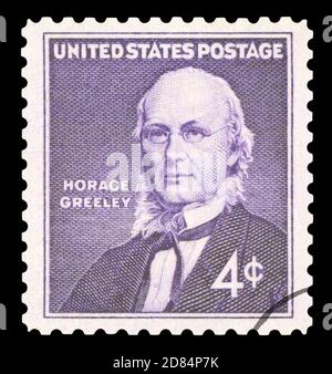 VEREINIGTE STAATEN VON AMERIKA - UM 1960: Eine gebrauchte Briefmarke aus den USA, die ein Porträt eines ehemaligen Mitglieds des US-Repräsentantenhauses zeigt, Stockfoto