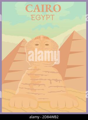 Illustration Vektor-Design von Retro-und Vintage-Reise-Poster von Pyramide, Kairo, Ägypten Stock Vektor