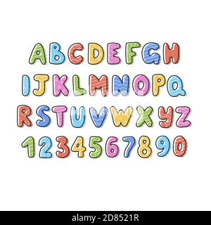 Handgezeichnetes Alphabet, Buchstaben und Zahlen, Vektordarstellung Stock Vektor