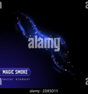 Dunkelblauer Hintergrund mit Rauch und Sternen. Magischer Rauch für Lebensmittelwerbung und Verpackung. Stock Vektor