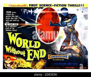 Filmposter World Without End 1956, Sci-fi, Cinemascope – Science Fiction Thriller feat Hugh Marlowe, Nancy Gates. "Das Jahr 2508". Stockfoto