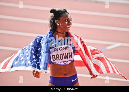 Bretagne Brown (USA). 200 m Silbermedaille. IAAF Leichtathletik WM, Doha 2019 Stockfoto
