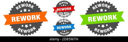 Rework-Schild. Rundes Band Label-Set. Stempel Stock Vektor