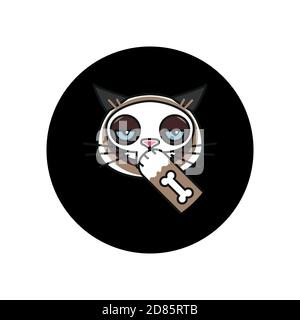 Grumpige Katze im Skelett Kostüm Aufkleber. Halloween Stock Vektor
