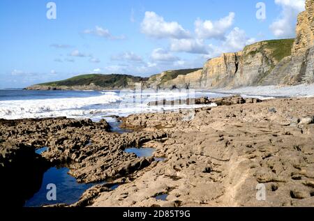 Traeth Bach Beach, The Glamorgan Heritage Coast, Vale of Glamorgan, South Wales, Großbritannien. Stockfoto