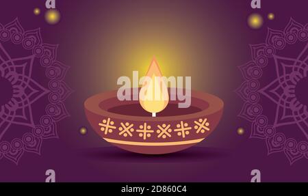 Happy diwali Feier mit Kerze Holz in lila Hintergrund Vektor Illustrationsdesign Stock Vektor