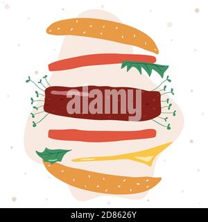 Vektorgrafik. Der Ersatz von tierischem Fleisch durch pflanzliche Mittel ist eine rationelle Nutzung der Bodenressourcen. Stock Vektor