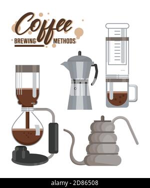 Vier Methoden für die Zubereitung von Kaffee Bündel Symbole Vektor Illustration Design Stock Vektor