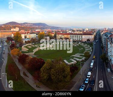 Aquincum Military Amphitheatre in Obuda Bezirk Budapest Ungarn. Römisches Denkmal. Erbaut im 1. Jahrhundert. Stockfoto