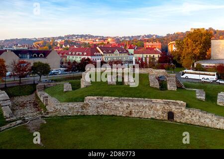 Aquincum Military Amphitheatre in Obuda Bezirk Budapest Ungarn. Römisches Denkmal. Erbaut im 1. Jahrhundert. Stockfoto