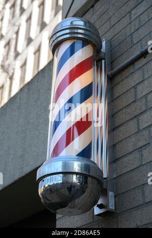 Nahaufnahme von Barber's Pole, Yaletown, Vancouver, Lower Mainland, British Columbia, Kanada Stockfoto