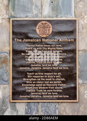 Die Jamaikanische Nationalhymne, Emancipation Park, Kingston, Saint Andrew Parish, Jamaika Stockfoto